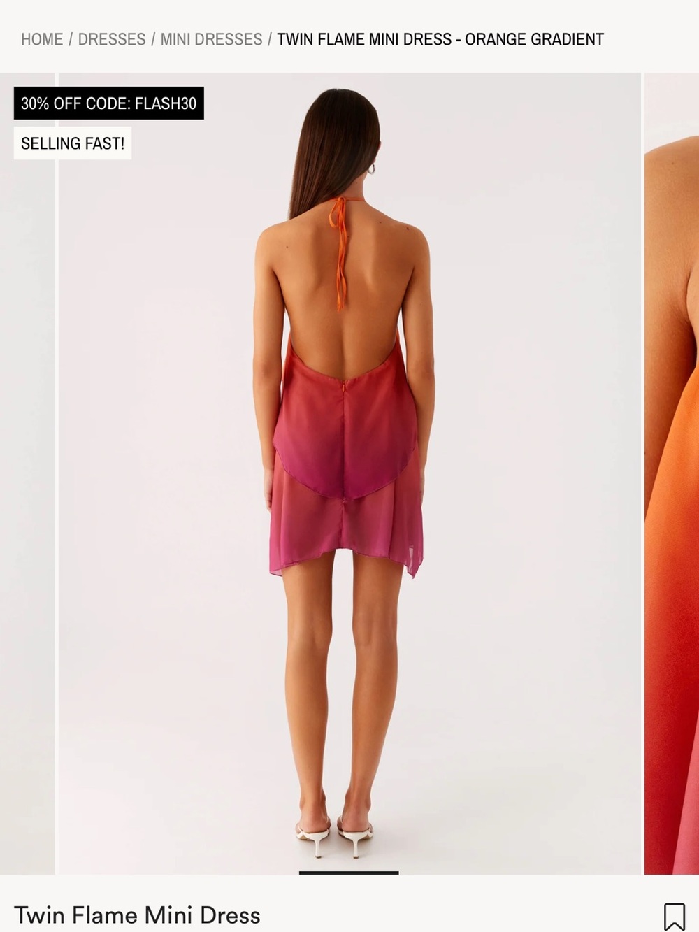Peppermayo Orange to Pink Gradient Halter Mini Dress - Picture 3 of 4
